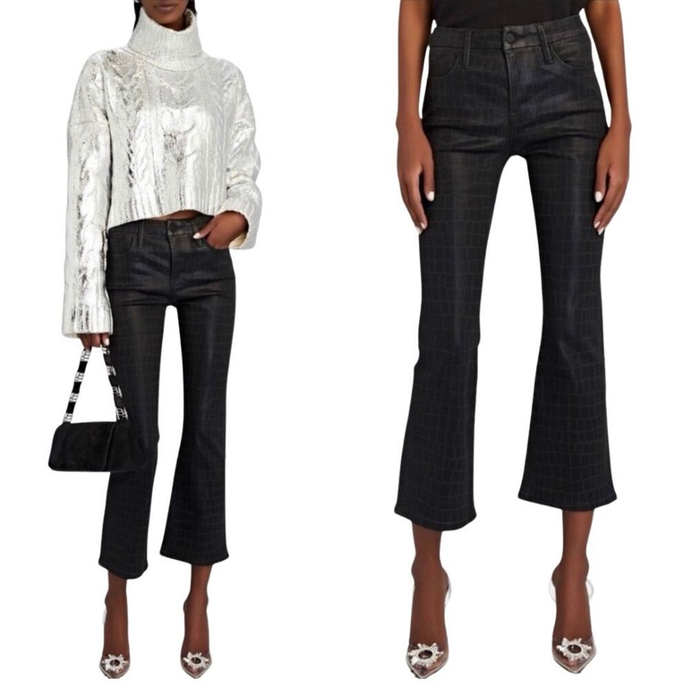 Frame Jeans 27 Gray Le Crop Mini Boot Coated Denim Noir Croc - Picture 2 of 13